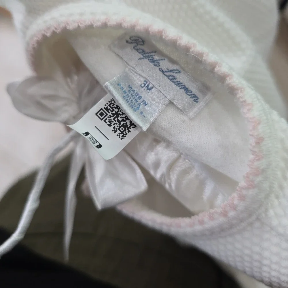 NWT 3M $85 Ralph Lauren White Baby Footed One-Piece with Pale Pink Trim